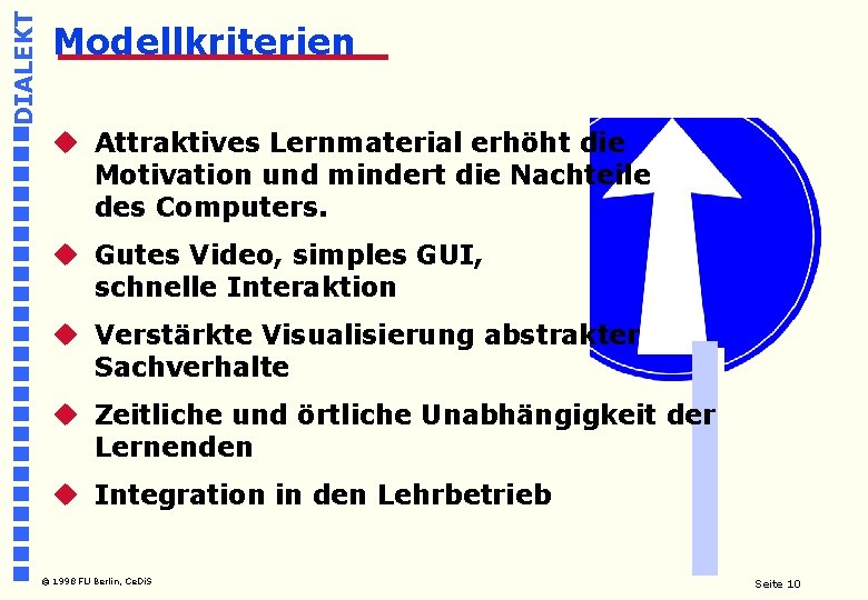 DIALEKT Modellkriterien u Attraktives Lernmaterial erhöht die Motivation und mindert die Nachteile des Computers.