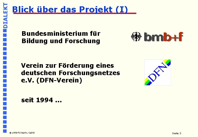 DIALEKT Blick über das Projekt (I) Bundesministerium für Bildung und Forschung Verein zur Förderung