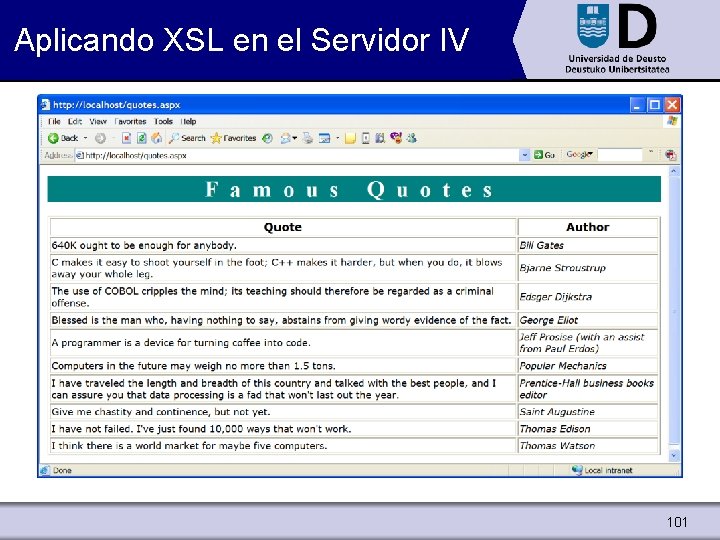 Aplicando XSL en el Servidor IV 101 