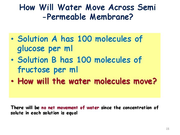 How Will Water Move Across Semi -Permeable Membrane? • Solution A has 100 molecules