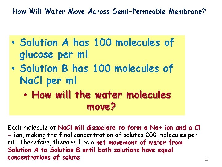 How Will Water Move Across Semi-Permeable Membrane? • Solution A has 100 molecules of
