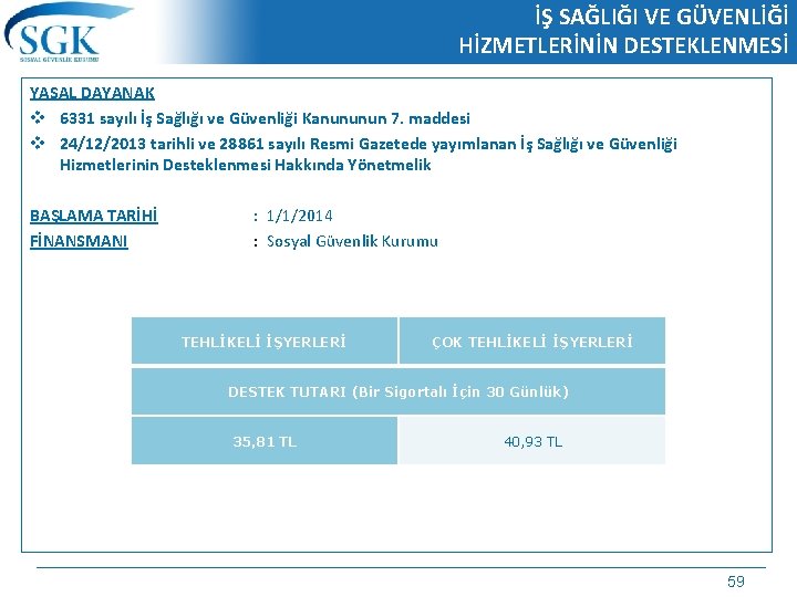 İŞ SAĞLIĞI VE GÜVENLİĞİ HİZMETLERİNİN DESTEKLENMESİ YASAL DAYANAK v 6331 sayılı İş Sağlığı ve