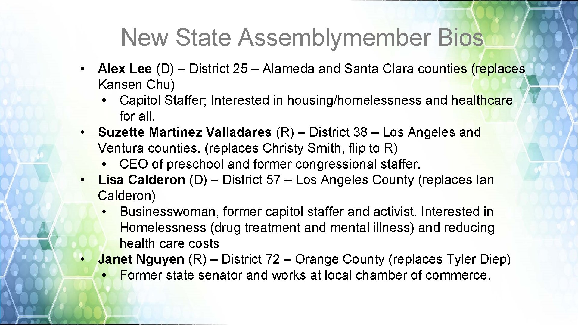 New State Assemblymember Bios • Alex Lee (D) – District 25 – Alameda and