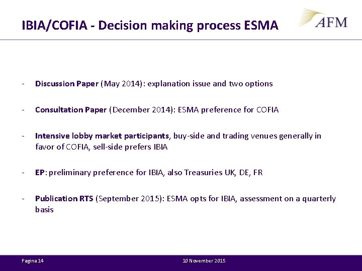 IBIA/COFIA - Decision making process ESMA - Discussion Paper (May 2014): explanation issue and