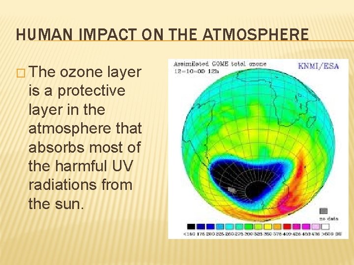 HUMAN IMPACT ON THE ATMOSPHERE � The ozone layer is a protective layer in