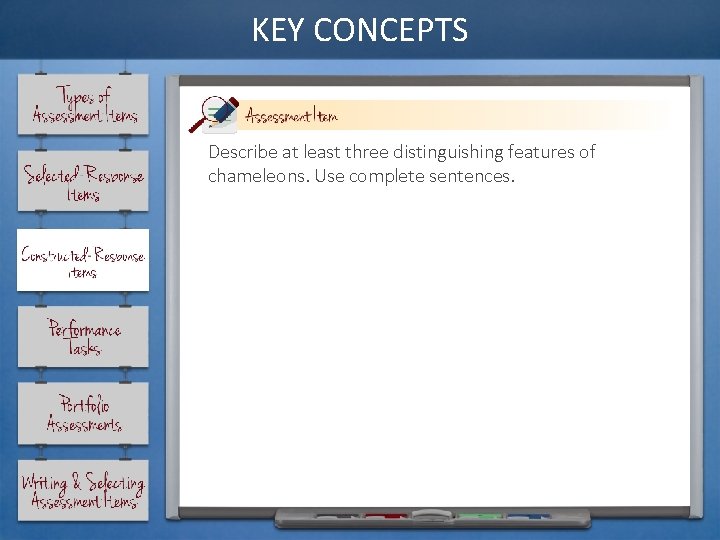 KEY CONCEPTS Describe at least three distinguishing features of chameleons. Use complete sentences. 