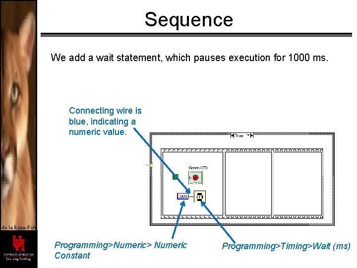 Sequence We add a wait statement, which pauses execution for 1000 ms. Connecting wire