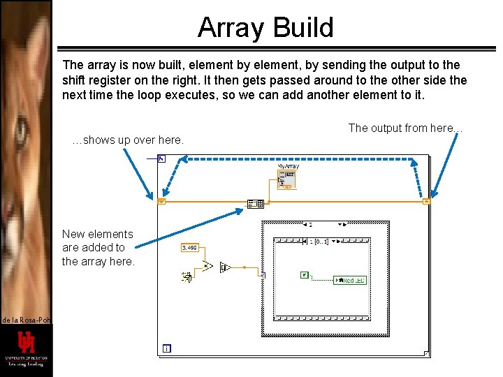 Array Build The array is now built, element by element, by sending the output