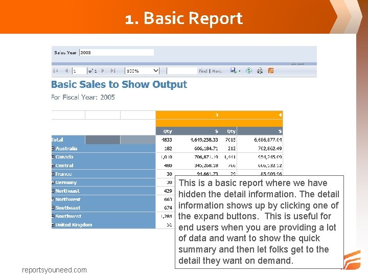 1. Basic Report This is a basic report where we have hidden the detail
