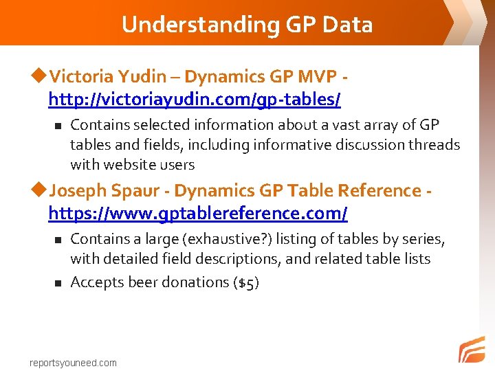 Understanding GP Data u. Victoria Yudin – Dynamics GP MVP http: //victoriayudin. com/gp-tables/ n