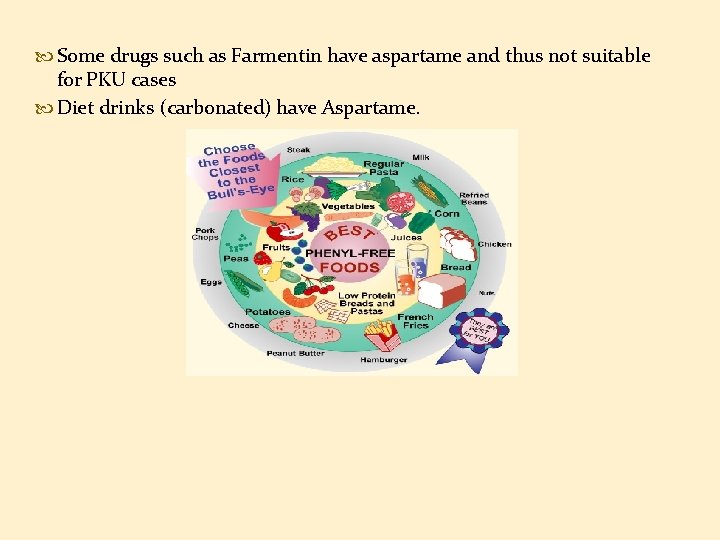  Some drugs such as Farmentin have aspartame and thus not suitable for PKU