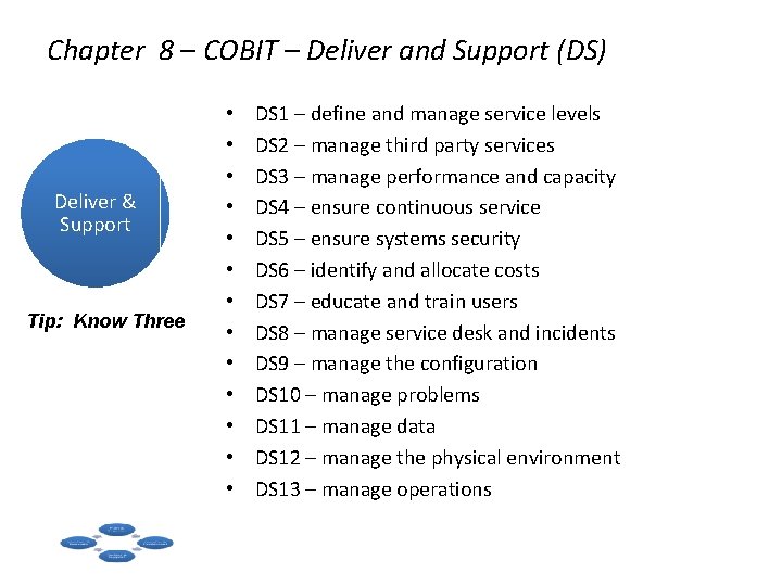 Chapter 8 – COBIT – Deliver and Support (DS) Deliver & Support Tip: Know