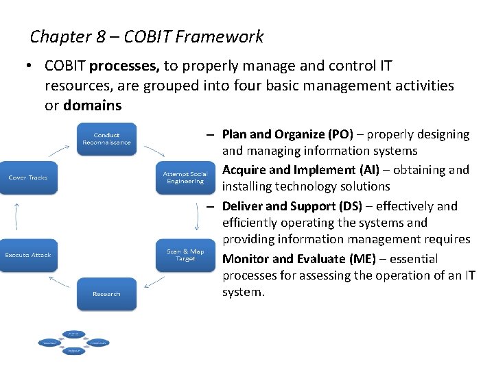 Chapter 8 – COBIT Framework • COBIT processes, to properly manage and control IT