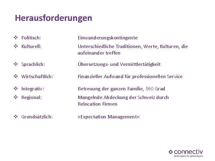 Herausforderungen v Politisch: Einwanderungskontingente v Kulturell: Unterschiedliche Traditionen, Werte, Kulturen, die aufeinander treffen v