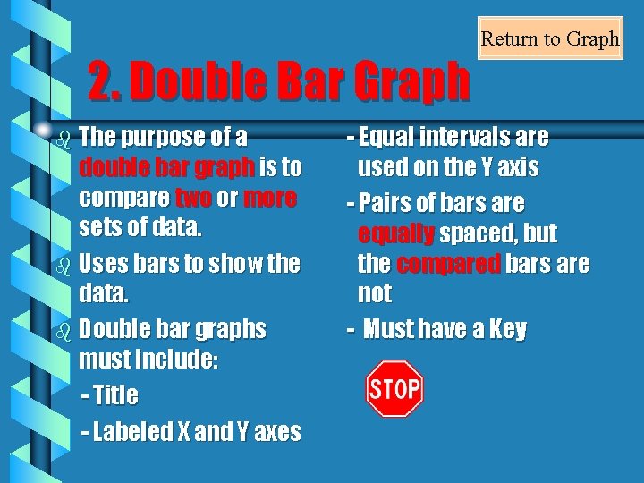 Return to Graph 2. Double Bar Graph b The purpose of a double bar