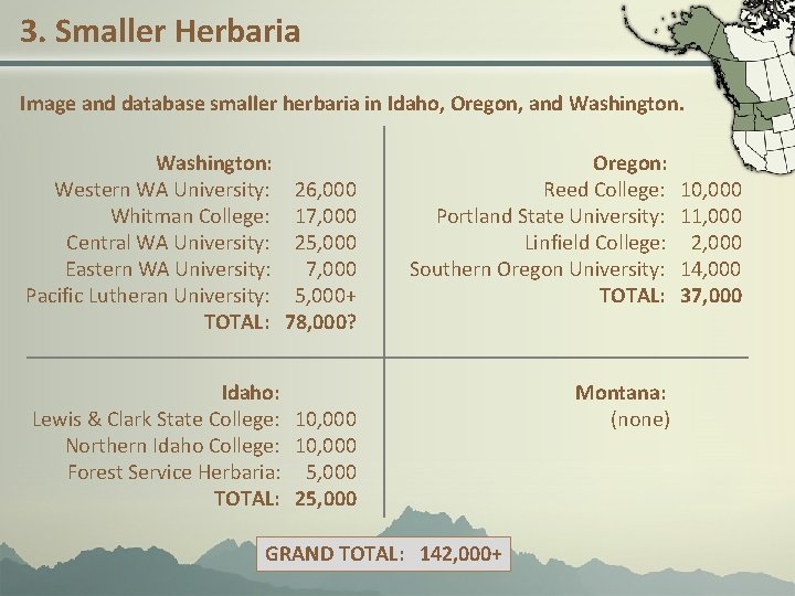 3. Smaller Herbaria Image and database smaller herbaria in Idaho, Oregon, and Washington: Western