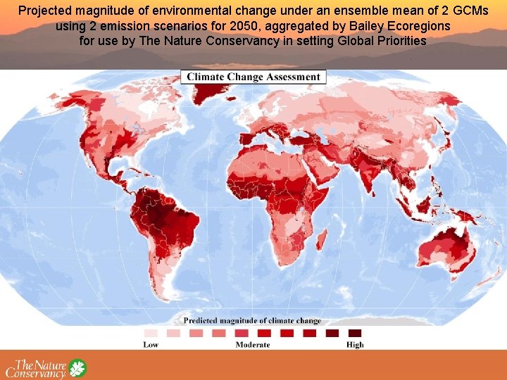 Projected magnitude of environmental change under an ensemble mean of 2 GCMs using 2