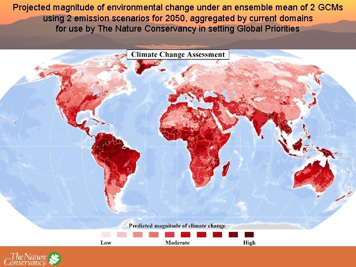 Projected magnitude of environmental change under an ensemble mean of 2 GCMs using 2