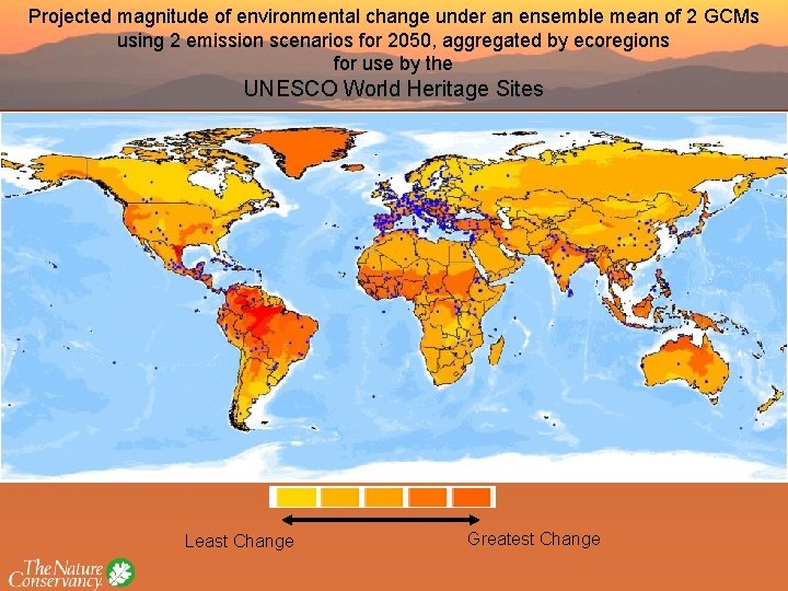 Projected magnitude of environmental change under an ensemble mean of 2 GCMs using 2