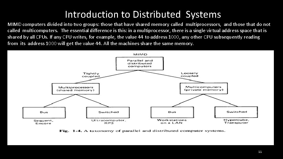 Introduction to Distributed Systems MIMD computers divided into two groups: those that have shared