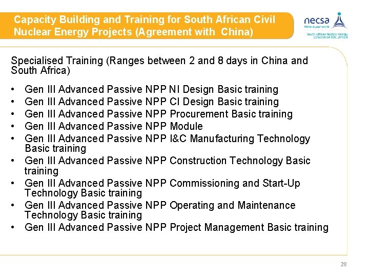 Capacity Building and Training for South African Civil Nuclear Energy Projects (Agreement with China)