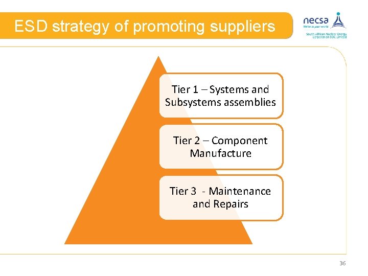 ESD strategy of promoting suppliers Tier 1 – Systems and Subsystems assemblies Tier 2
