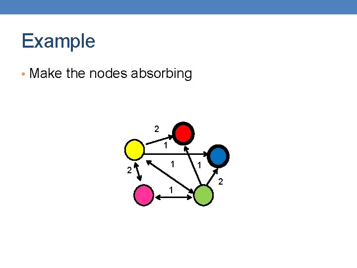 Example • Make the nodes absorbing 2 1 1 1 2 