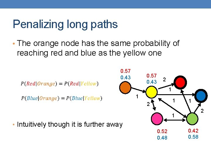 Penalizing long paths • The orange node has the same probability of reaching red