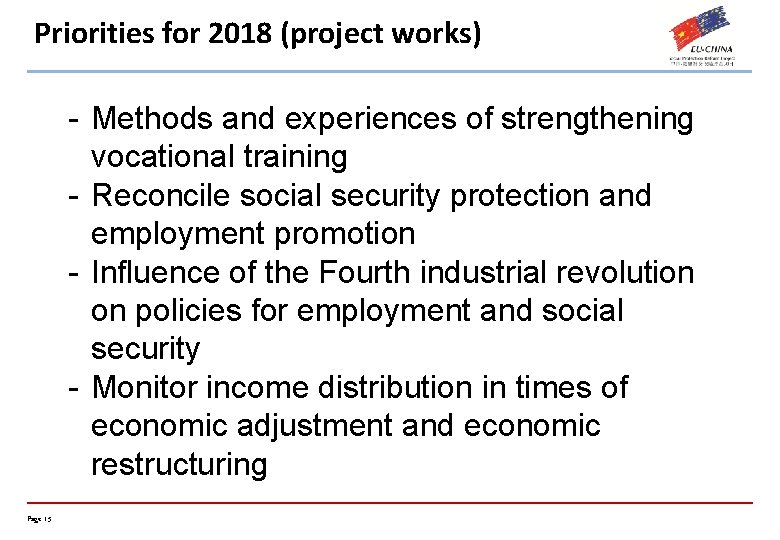 Priorities for 2018 (project works) - Methods and experiences of strengthening vocational training -