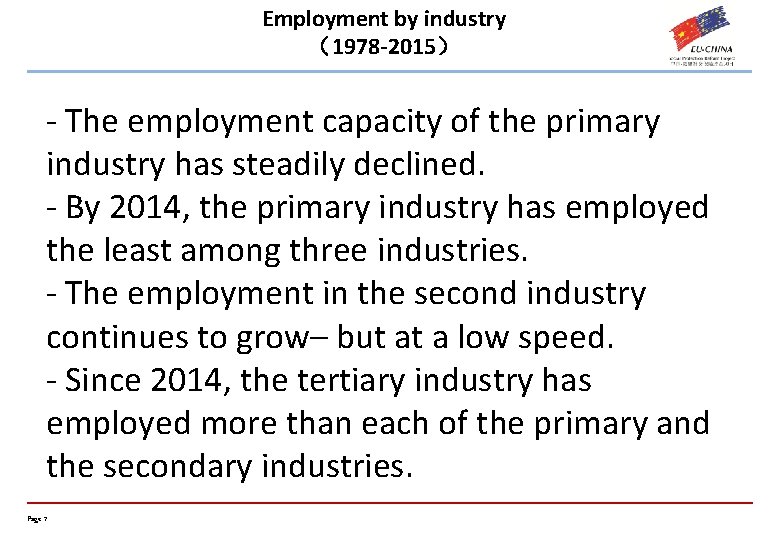 Employment by industry （1978 -2015） - The employment capacity of the primary industry has