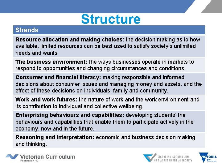 Structure Strands Resource allocation and making choices: the decision making as to how available,