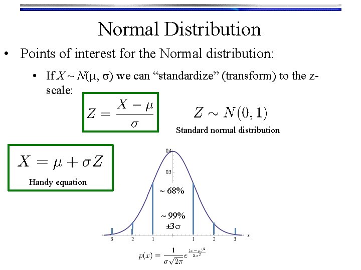 Normal Distribution • Points of interest for the Normal distribution: • If X ~