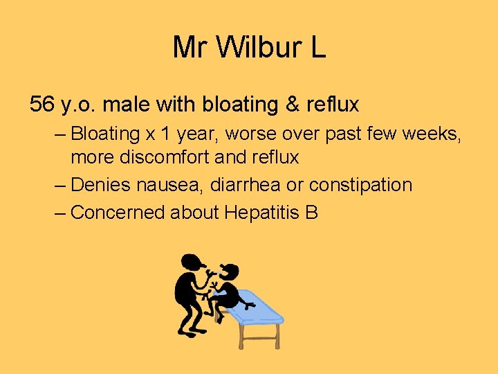 Mr Wilbur L 56 y. o. male with bloating & reflux – Bloating x