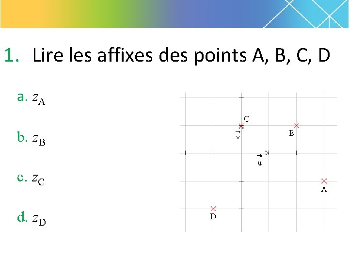 1. Lire les affixes des points A, B, C, D a. z. A b.
