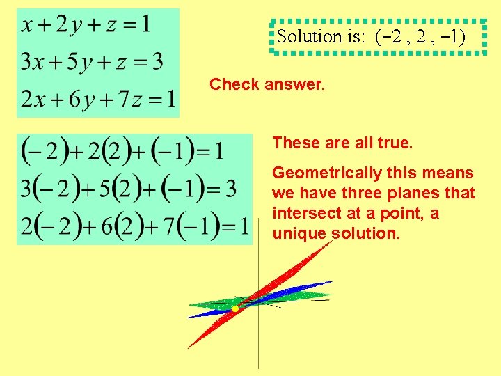 Solution is: (− 2 , − 1) Check answer. These are all true. Geometrically Solution is: (− 2 , − 1) Check answer. These are all true. Geometrically