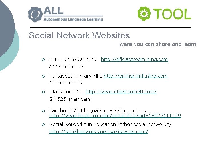 Social Network Websites were you can share and learn ¡ EFL CLASSROOM 2. 0