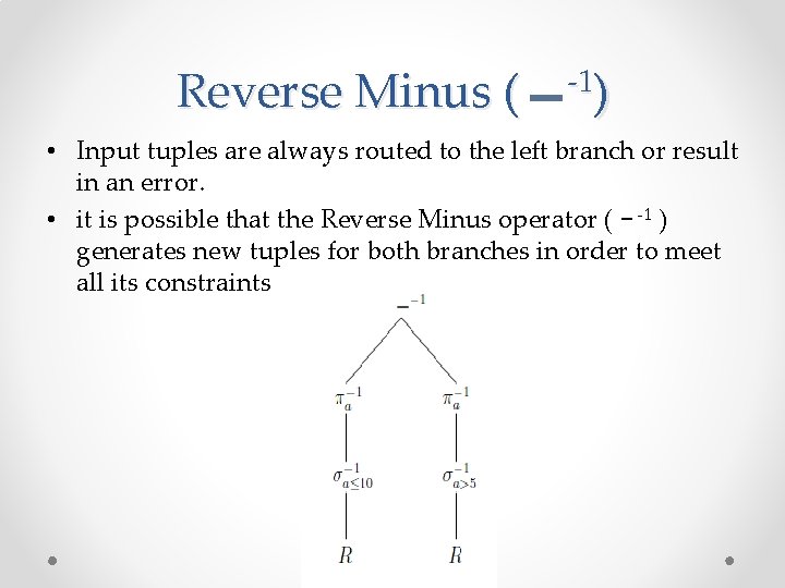 Reverse Minus ( -1) • Input tuples are always routed to the left branch