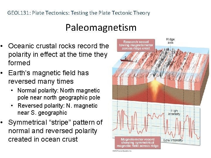 GEOL 131: Plate Tectonics: Testing the Plate Tectonic Theory Paleomagnetism • Oceanic crustal rocks
