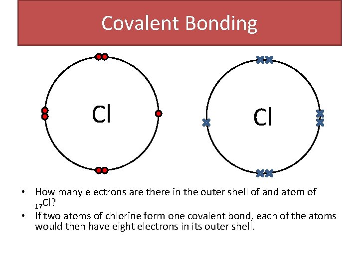 Covalent Bonding Cl Cl • How many electrons are there in the outer shell