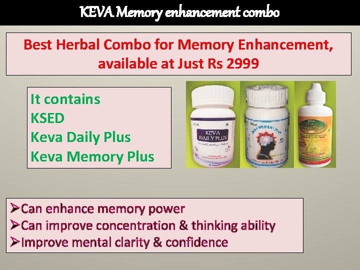 KEVA Memory enhancement combo Best Herbal Combo for Memory Enhancement, available at Just Rs