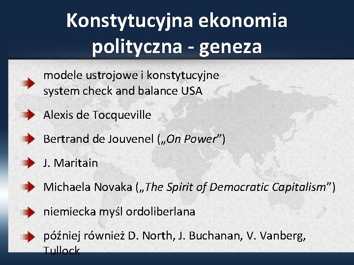 Konstytucyjna ekonomia polityczna - geneza modele ustrojowe i konstytucyjne system check and balance USA