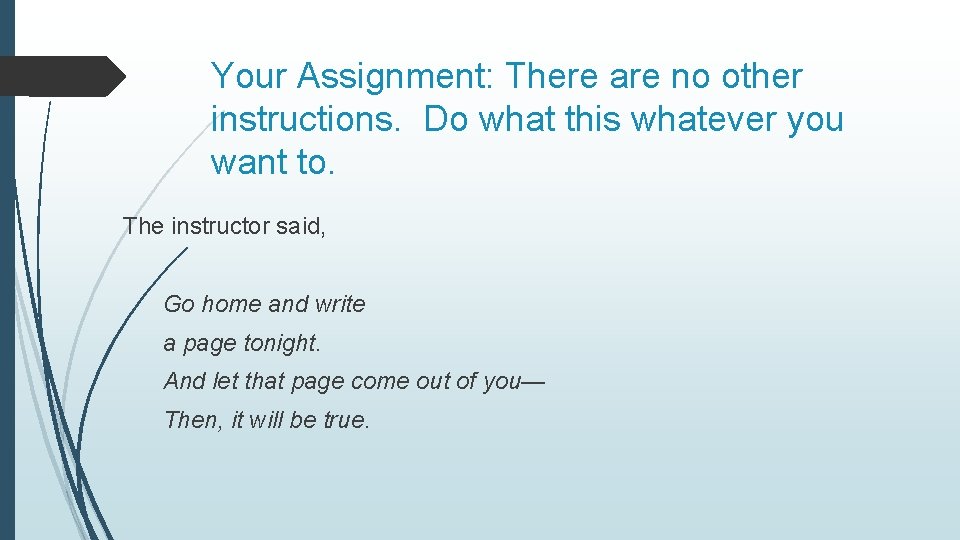 Your Assignment: There are no other instructions. Do what this whatever you want to.