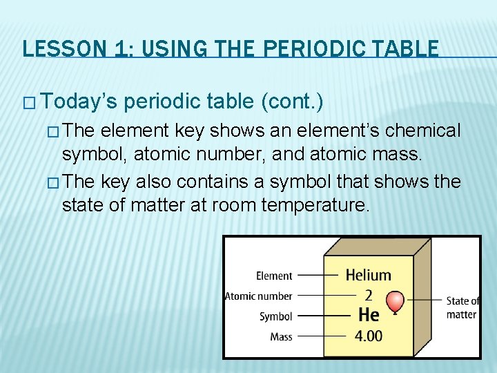 LESSON 1: USING THE PERIODIC TABLE � Today’s � The periodic table (cont. )