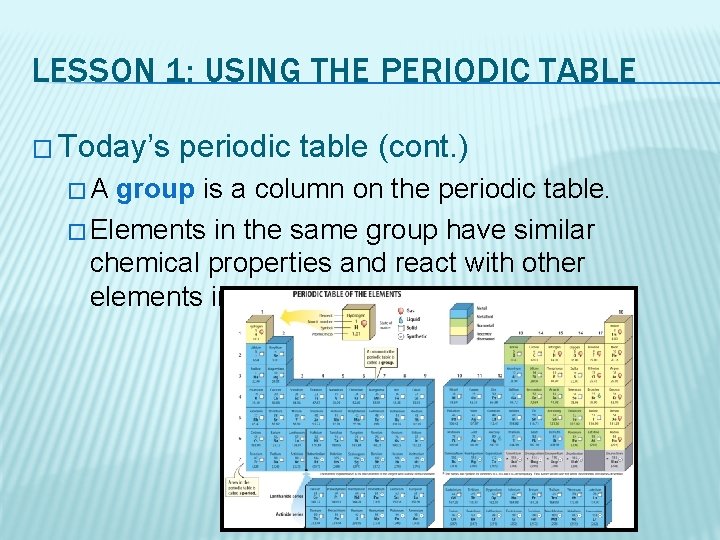 LESSON 1: USING THE PERIODIC TABLE � Today’s �A periodic table (cont. ) group