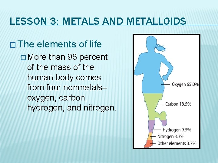 LESSON 3: METALS AND METALLOIDS � The elements of life � More than 96