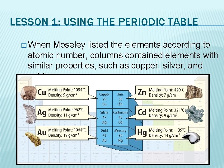 LESSON 1: USING THE PERIODIC TABLE � When Moseley listed the elements according to