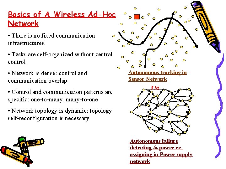 Basics of A Wireless Ad-Hoc Network • There is no fixed communication infrastructures. •