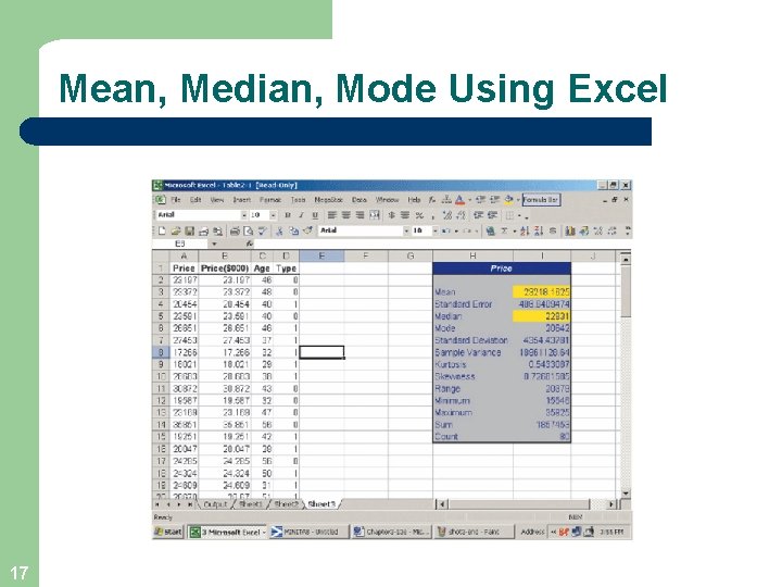 Mean, Median, Mode Using Excel 17 