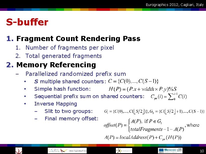 Eurographics 2012, Cagliari, Italy S-buffer 1. Fragment Count Rendering Pass 1. Number of fragments