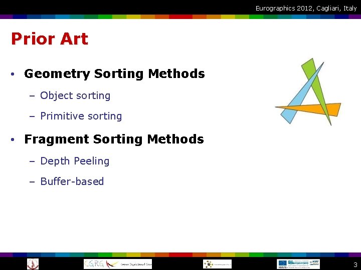 Eurographics 2012, Cagliari, Italy Prior Art • Geometry Sorting Methods – Object sorting –